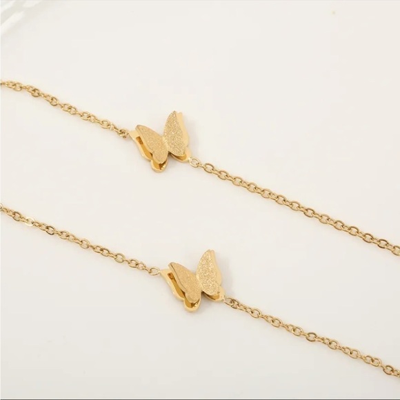 NEW Gold Plated Chain Double Butterfly Anklet Ankle Bracelet - Picture 6 of 9